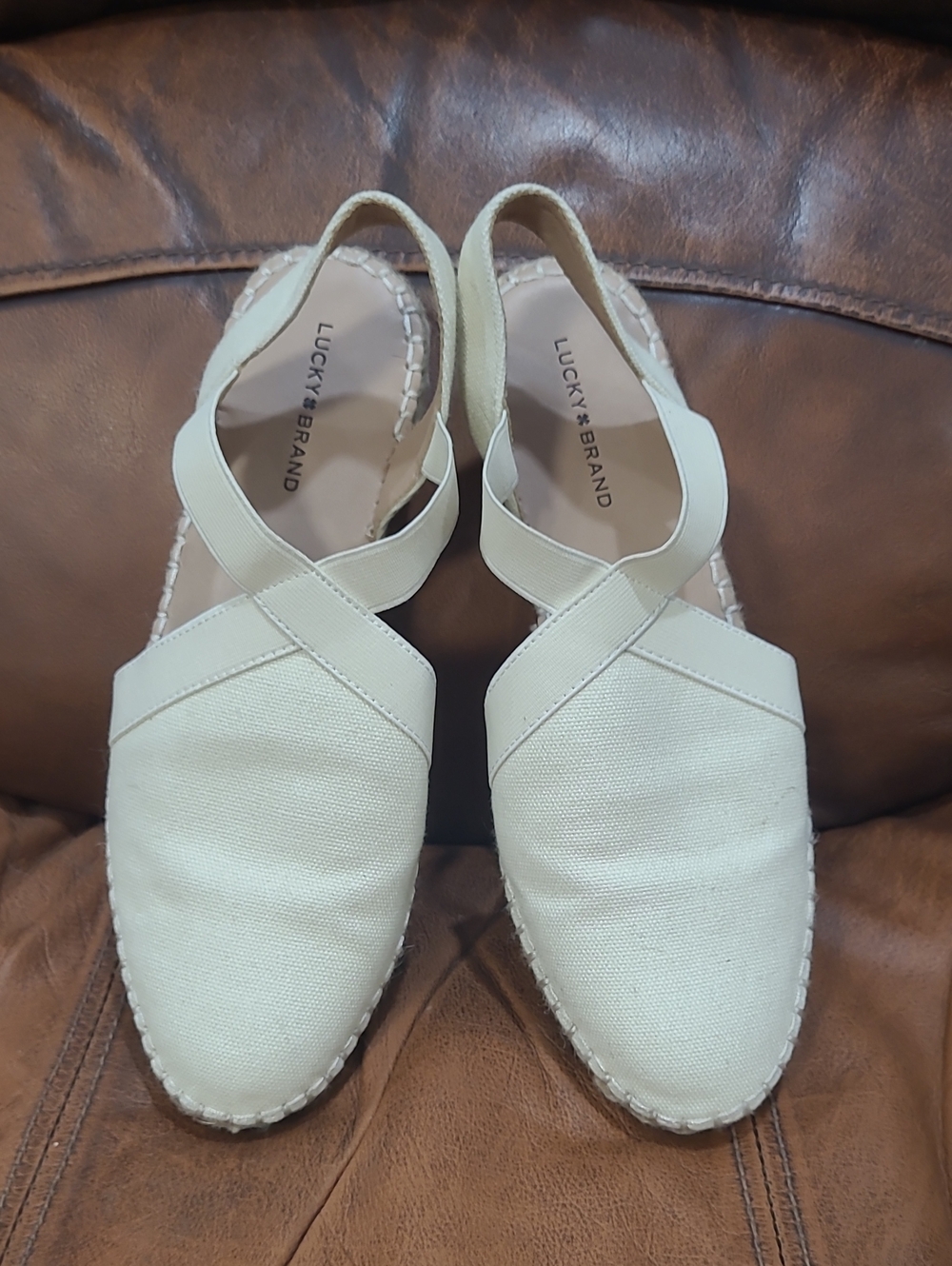 Lucky Brand Cream Cross-Strap Espadrille Slingback Flats